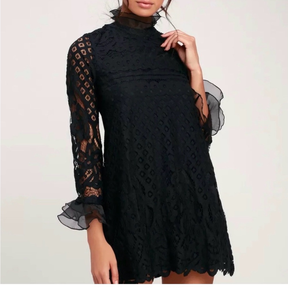 Lulu's Black Lace Long Sleeve Dress